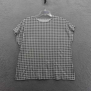 J Jill Luxe Supima Relaxed Tee‎ Shirt Large Black White Check Women Casual